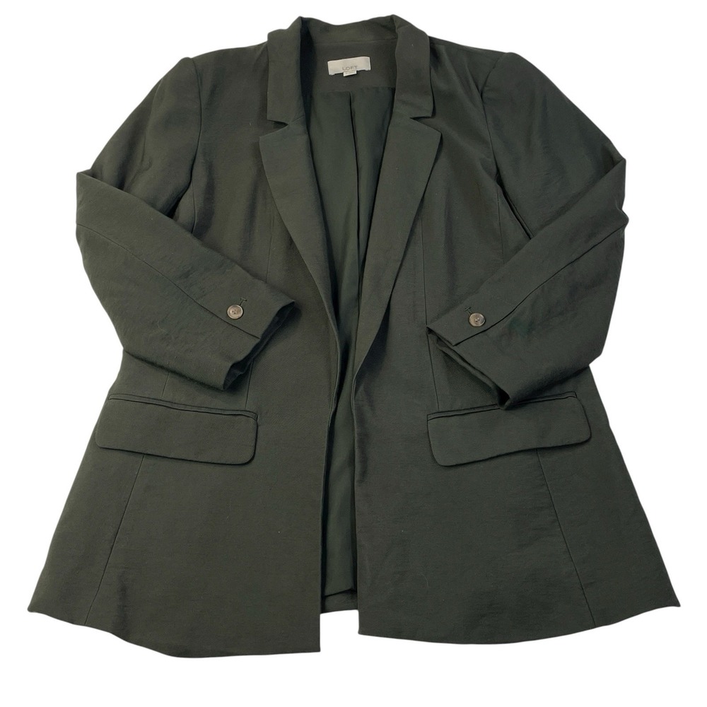LOFT Olive Green Open Front Blazer Women's Size 2 Casual Work Jacket - Picture 7 of 10